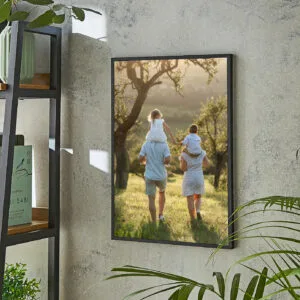 An example of a customer uploaded photo showing a family walking in the woods